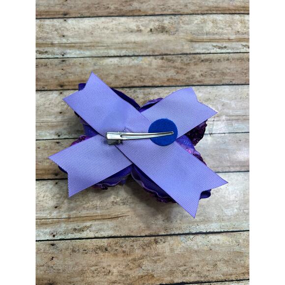 Lilly Reese Bowtique 5" Purple Glitter Sequins Ribbon Bow - Picture 2 of 2